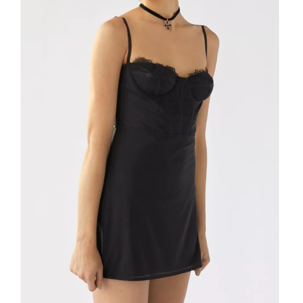 Urban Outfitters Bustier Mini Dress Black Lace Mesh Mini Large Gothic Y2K Club